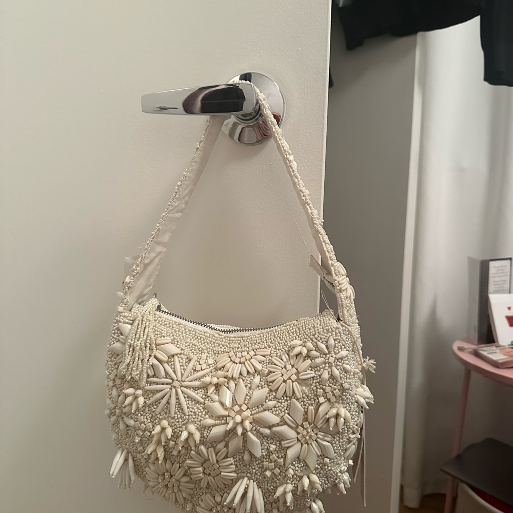 Elegant Beaded Cream Handbag